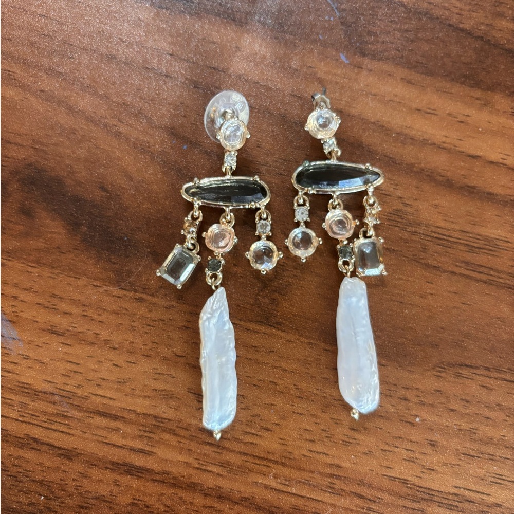 Elegant LOFT Gold and Cream Dangle Earrings